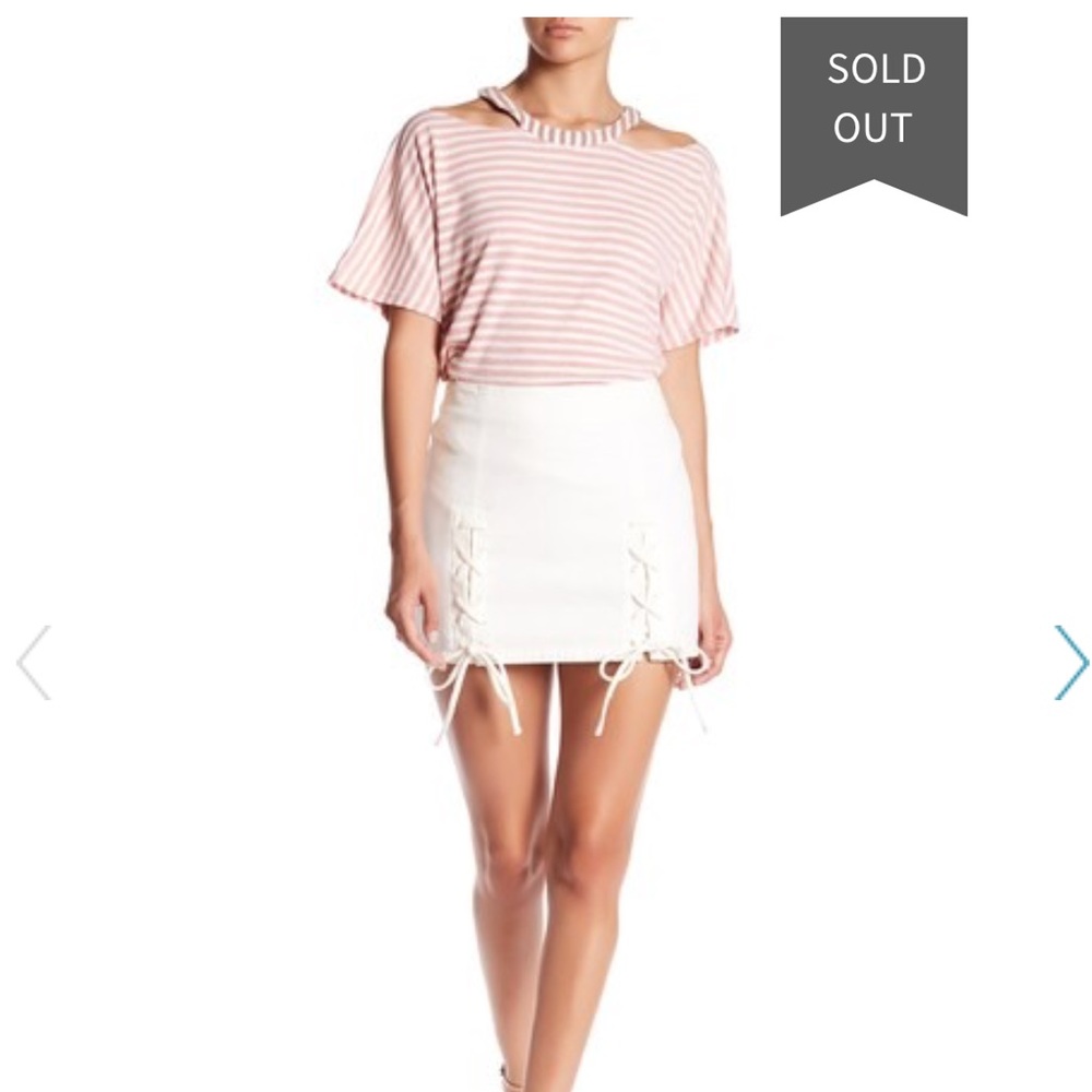 Honey Punch White Lace Up Denim Skirt